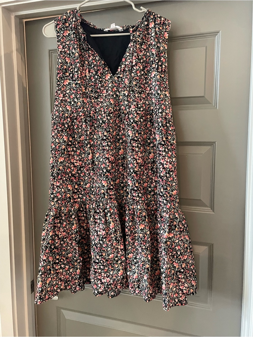 Floral Tiered Swing Skirt - Black with Pink Floral
